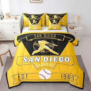 Feelyou Baseball King Comforter Set with Sheets for Kids Boys Girls San Diego 7 Pieces Bedding Set Baseball City Bed in a Bag Sports Game Room Decor Soft Lightweight Microfiber