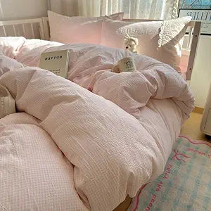 VM VOUGEMARKET Lace Duvet Cover Set Twin(68"x86"),Pink Gingham