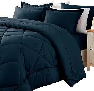 Sleepdown Queen Comforter Set with Sheets 7 Piece, All Season Reversible Bed in a Bag Queen Bedding Sets with Queen Comforter Set, Pillow Shams, Flat Sheet, Fitted Sheet, Pillowcases (Navy, Queen)