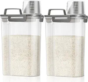 TBMax Rice Container Cereal Storage Container 2 Pack 5 Lbs, Kitchen Pantry Dry Food Storage Holder with Easy-Pouring Spout & Handy Cup, Small Pet Dog Cat Food Dispenser for Daily Feeding -Grey