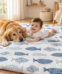 Premium 100% Cotton Throw Blanket, Reversible Quilted Throw Blanket 50 x 60 Inches, Floral Lightweight All Season Cotton Quilt, Kids Blanket, Sofa Couch Throw, Decorative Bed Throw