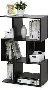 Furinno SIMPLY Book Shelf, 3-Tier Geometric Bookshelf, S-Shape Bookcase with Open Shelf, 11.8" x 23.6" x 37.3", for Organization and Storage, for Living Reoom, Bedroom, Home Office, Espresso