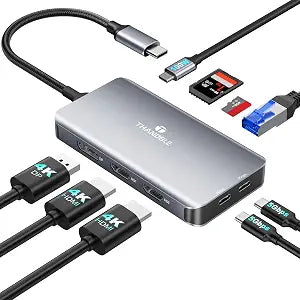 USB C Docking Station Dual Monitor, 9 in 1 Laptop Docking Station Triple Monitor, 4K@60Hz USB C Hub Dual HDMI and DisplayPort, 1000Mbps LAN, 5Gbps USB-C, 100W PD, SD/TF for HP/Dell/Laptop