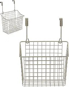 Spectrum Hanging Baskets for Organizing (Large, Satin Nickel) - Grid Over the Cabinet Wire Basket for Kitchen or Bathroom - Door Hanging Storage Organizer for Cleaning Supplies, Washcloths, & Towels