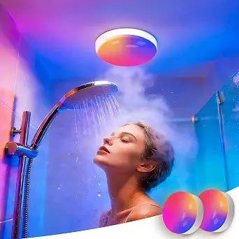 2Packs IP68 Waterprooof Rechargeable Shower Lights,400LM, RGB Therapy, Remote Control,4000mAh Battery, 3CCT & 16 RGB Colors,3 Timers,Inside Shower Lamp for Bathroom, Bedroom, Party Mood Lighting