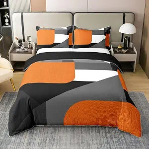 jejeloiu Orange Black Geometric Square Comforter Set Twin Size Kids Boys