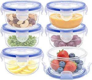 KIGI Round Food Storage Containers, 1.25 cup 10 oz, 6 Pack 12-Piece