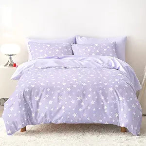 Wake In Cloud - Star Bedding Set for Boys Girls, Cute Stars Polka Dot, Soft Lightweight Comforter Set with Sheets, 5 Pieces Kids Bed in a Bag, Light Purple, Twin Size