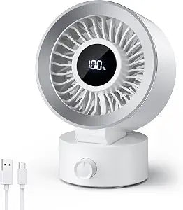 CIVPOWER Desk Fan Small Quiet: Table Fan Rechargeable with 5000mAh Battery & USB Powered, Portable for Office Desktop, Digital Display, 30 Tilt Adjustable, 100 Speeds, Gift for Women Men, White