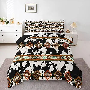 Erosebridal Cowhide Black Comforter Set White Bedding Set Twin Size