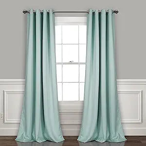 Lush Decor Insulated Grommet Blackout Window Curtain Panels, Pair, 52" W x 95" L, Blue - Classic Modern Design - Chic Window Decor - Long Curtains For Living Room, Bedroom, Or Dining Room