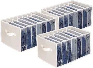 Zilink Jean Organizers for Closet Wardrobe Clothes Organizer, Beige, 3 Pack
