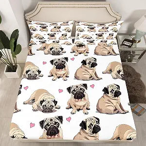 Feelyou Cute Pug Dog Bed Sheet Set - Twin/Full/Queen, 3pcs - Microfiber, Animal Print, Modern, Unisex, Multi 18