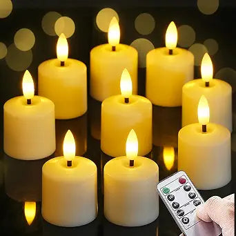 Small Flickering Tea Light Flameless Candles with Battery and Remote,1.5" x2.5" Ivory LED 2/4/6/8H Timer Votive Battery Operated Pillar Plastic Long Lasting 9pcs Tealight Candles