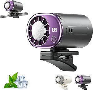 Car Clip on Air Conditioner Fan with Led Display,Portable Mini Cooling System Fans for Car,360Rotation & 3-Speeds Bladeless Clip on Fan,USB Rechargeable Personal Fan for Cars,Work,Camping (Black)