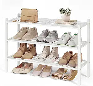 SONGMICS Bamboo Shoe Rack, 3-Tier Stackable Shoe Organizer, for 12-16 Pairs