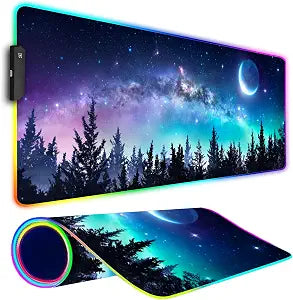 RGB Gaming Mouse Pad, Large Mousepad with Led Light, Gaming Accessories Keyboard Pad for Desk, Non-Slip Rubber Base Big Mouse Mat for Gamer, 31.5 X 11.8 Inch, Moon Starry Sky