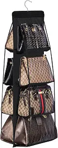 Lirex Handbag Hanging Organizer, 8 Pocket Purse Storage Hanger Oxford Cloth Closet for Family Closet Bedroom, Foldable and Universal Fit (Black)