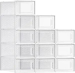 SONGMICS Shoe Boxes, Clear Plastic Sneaker Box, Pack of 12