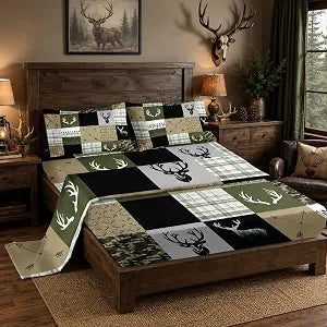 Nttopship Hunting Camo 4 Pieces Bed Sheet Sets Full Size Deer Hunting Camo Bedding Sets with 16" Deep Pockets Hunt Deer Bedroom Decor,Bedding Set 4 PCS(1 Fitted+1 Flat+2 Pillowcases)