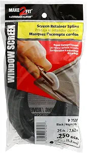Prime-Line P 7530 0.25 in. x 25 Foot Roll, Black Spline