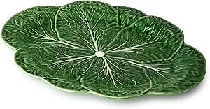 Le Jardin Green Cabbage 3D OVAL PLATTER 17" x 12.25" Sculpted Green Stoneware Leaf Platter Heirloom-Inspired Serveware for Seasonal Spring & Summer Dining and Entertaining