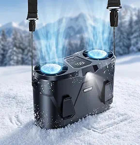 Portable Waist Fan with 2 Ice Cooling Plates & Flashlight, Personal Neck Belt Clip On Fan Dual Turbo 32000 RPM, Shirt Fans Air Conditioner 10000mAh Rechargeable, 100 Speeds for Outdoor Travel Jobsite