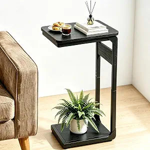 Wood Pedestal Small Sofa Side Table for Couch, C Shaped End Table ET-YB-BK1
