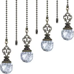 Hicarer 4 Pcs ceiling fan pull chain Crystal pulls String,Transparent