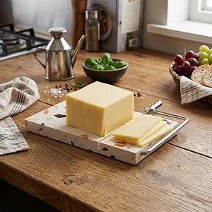 Takywep Terrazzo Marble Cheese Slicer with Stainless Steel Wire, Non-Slip Cheese Board, accurate Cutting for Cheese, Butter & Ham, Easy to Clean Multipurpose Kitchen Tool