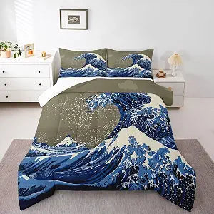 jejeloiu Japanese Ukiyoe Theme Comforter Set Full Size Bedding Set