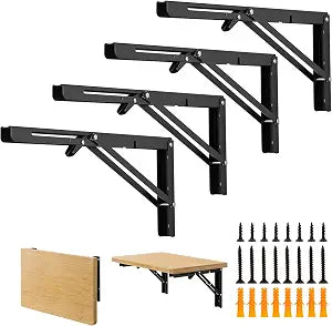 Ravinte Hardware Black Folding Shelf Brackets, 16 Inch, 4 Pcs