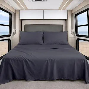 Shreem Linen Luxury 4 Piece Microfiber RV Sheet Set, Deep Pocket Fits Up to 10 inch, Soft, Wrinkle-Resistant, Camper, Travel Trailer Bedding, Bunk 42x80, Dark Grey