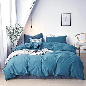 Cottonight Blue Comforter Sets King Lake Blue Bedding Set Haze Blue Blanket Quilt Solid Color Modern Breathable Soft King Bedding Comforter Sets for Women Men