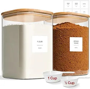 Glass Flour Containers with Lids 1 Gallon 2 Pack Pantry Organization
