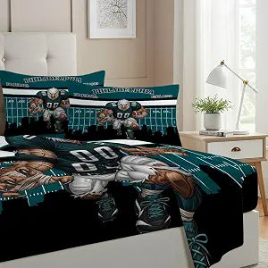Allenjoy American Football Green Force Sheets Set with Fitted Sheet, Flat Sheet and 1 Pillowcase for Men Women Teens Fans Father Bedding Bedroom Decor, Twin Size