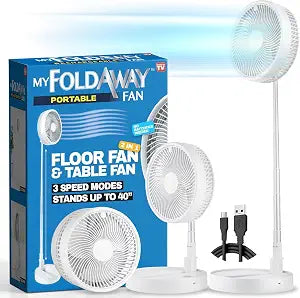 My Foldaway Rechargeable Fan Portable, Portable Fan Extends from 4-40", Travel Fan for Sleeping, Collapsible Desk Fan, Quiet, 10 Hour Battery Life, 3 Modes, As Seen on TV