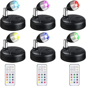 Hortsun 6 Pack Battery Operated LED Wireless Spotlight, 13 Color RGB, Black