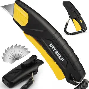 DIYSELF Self-Retracting Safety Box Cutter with Holster and 10 SK5 Blades
