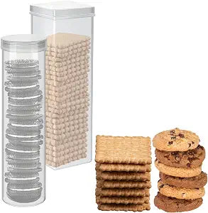 Home-X Set of 2 - Saltine Cracker Sleeve Storage Container / Cookie Stay Fresh Keeper, 1 Round and 1 Square