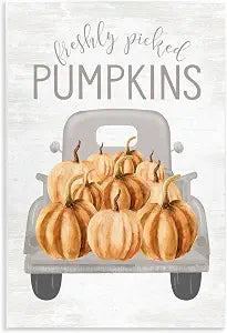 Rustic Harvest Pumpkin Truck, 10 x 15 Inch Mounted Print on Wall Plaque