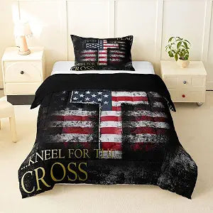 Erosebridal American Flag Cross Comforter Set Twin 2 Piece Bedding Set