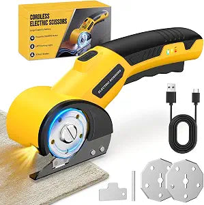 GVOO Cordless Electric Scissors, 320RPM Motor with 3000mAh 5V Rechargeable Battery, Electric Cardboard Cutter with 2 Extra Blades