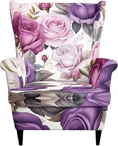 Rose Print Slipcover for Wingback 2 Piece Stretch Wing Back Chair Covers Soft Armchair Cover with Elastic Bottom Non Slip Furniture Protector for Living Room