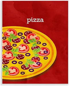 Savory Pizza Comic Food, 11 x 14 Inch Mounted Print on Wall Plaque