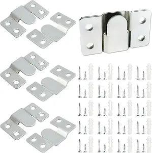 4 Pairs Stainless Steel Flush Mount Bracket Interlocking Headboard Hardware for Picture Hangers,Interlocking Heavy Duty Photo Frame Hook,Interlock Bracket Furniture Connector (Silver)