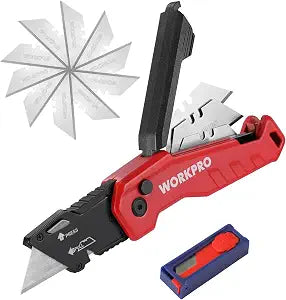 WORKPRO Folding Utility Knife, Quick Change Box Cutter, Red