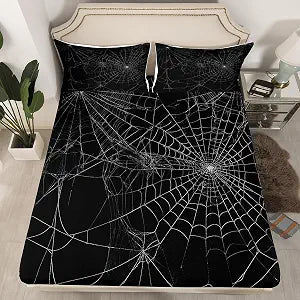 Feelyou Spider Web Bed Sheet Set Full Size (Flat Sheet Not Included)