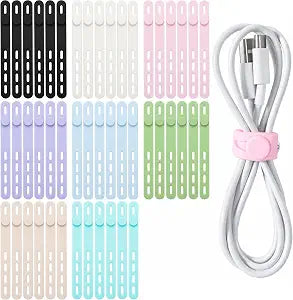 Shappy 48 Pcs Silicone Cable Ties, Reusable Cord Organizer with 4 Hole