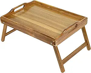 Utoplike Acacia Bed Tray for Eating, Breakfast Trays with Foldable Legs